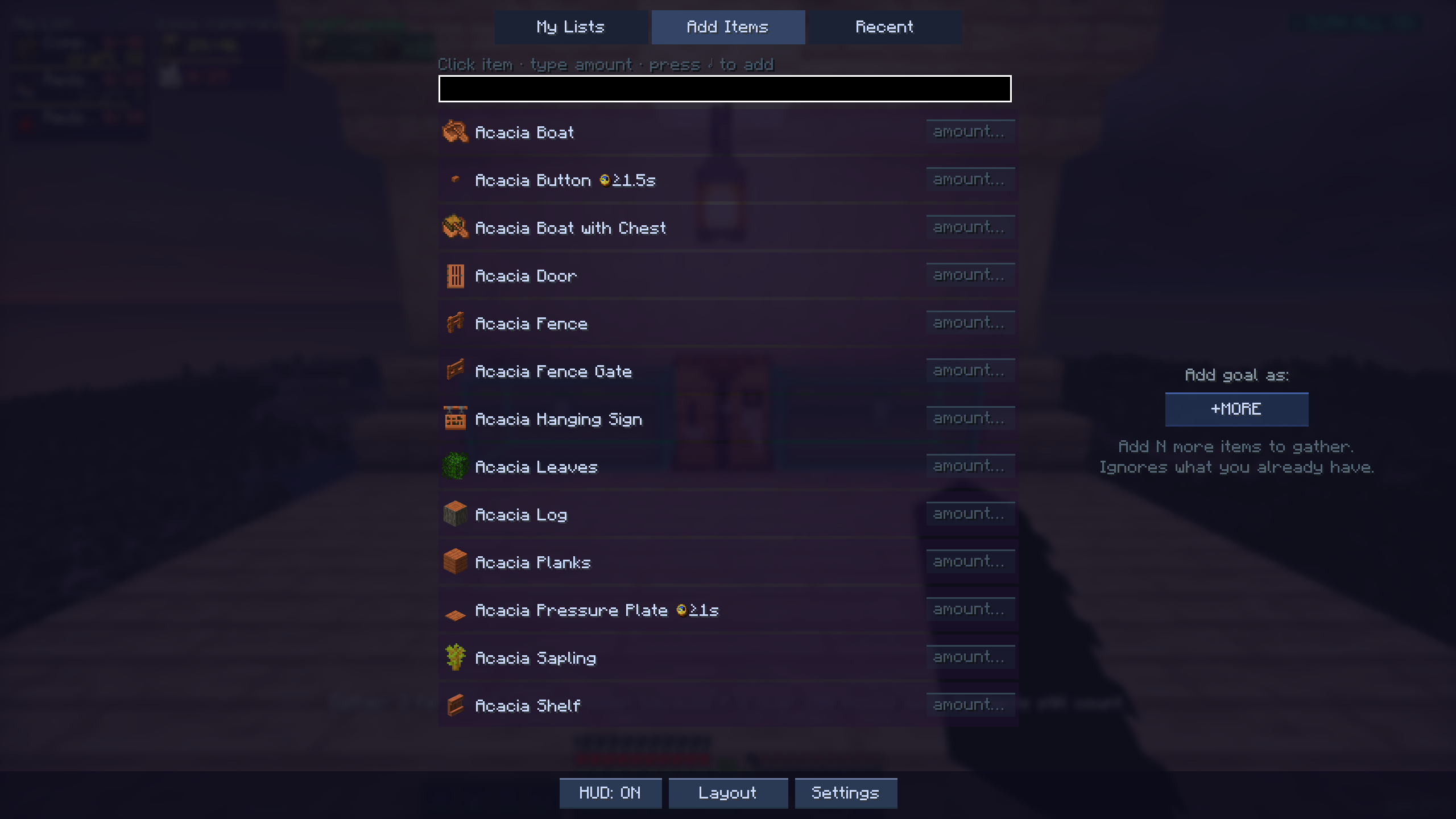 Adding items to the goal list