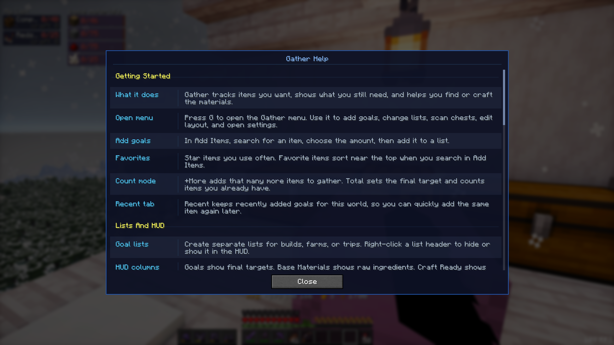 Gather help screen