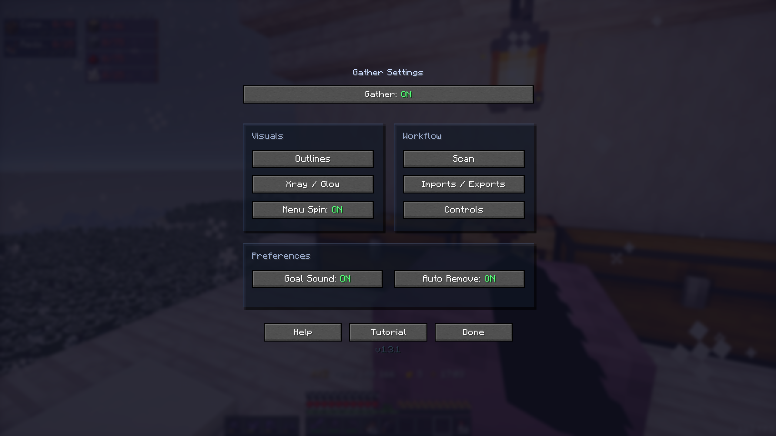 Gather settings menu